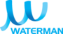 Watermans logotyp med ett stiliserat blått "w" och ordet "waterman" i djärva, blå bokstäver.